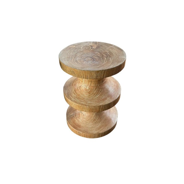 Round Teak Wood Side Table, Natural Finish, Modern Organic For Sale - Image 4 of 8