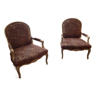 1990s Set of Two Louis XV Style Bergere Chairs by Century Furniture For Sale