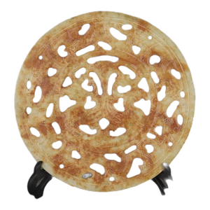 Early 20th Century Chinese Jade Plate Hand Hollow Carved Kylin Pattern Xiuyu Jade Plate