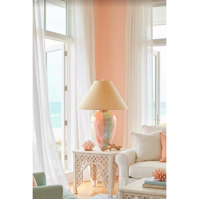 Vintage Balloon Murano Style Pastel Pink Blue Glass Striped Regency Table Lamp For Sale - Image 9 of 9
