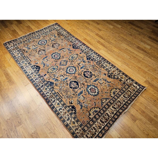 Vintage Persian Malayer Gallery Rug, Hand-Knotted Wool, Geometric Pattern, 5x10, Tan & Blue For Sale - Image 17 of 18