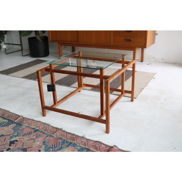 Mid Century Modern Danish Walnut and Glass Side Table with detachable glass top.