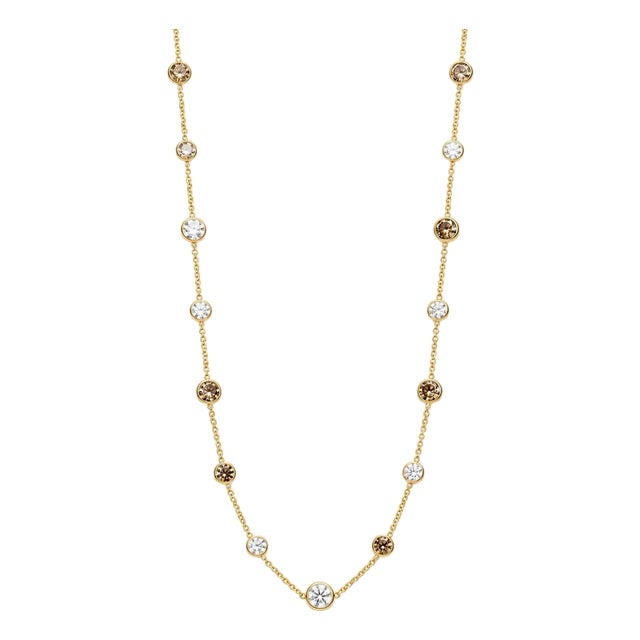 14k Yellow Gold Diamonds by the Yard Brown 16.15carets Diamond Necklace For Sale
