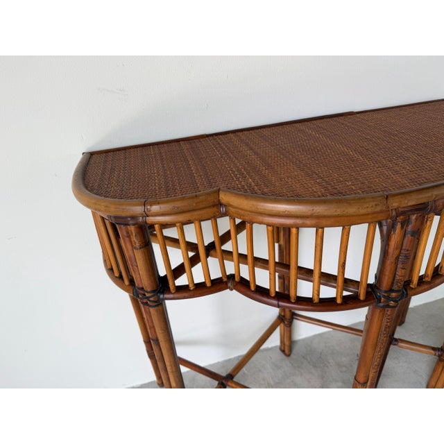 Vintage Milling Road for Baker Bamboo & Rattan Demi-Lune Console Table For Sale In Miami - Image 6 of 12