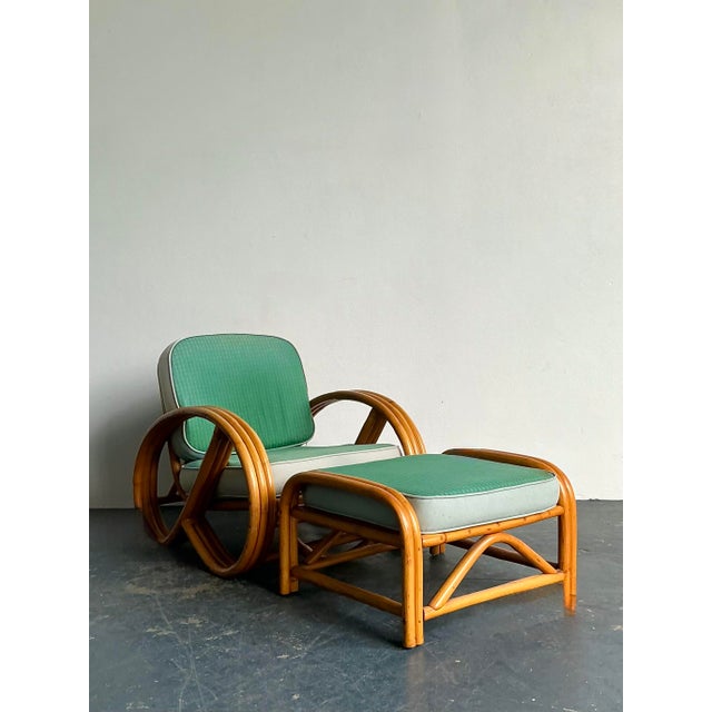 Mid 20th Century Vintage 1950s Beverly Hills Rattan Lounge Chairs and Ottoman For Sale - Image 5 of 12