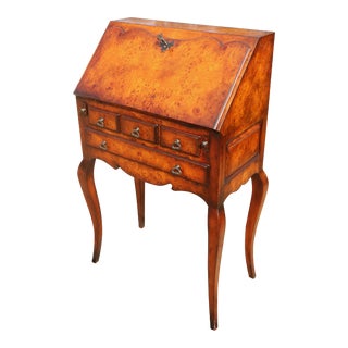 Theodore Alexander Burl Walnut Slant Front Ladies Writing Desk For Sale