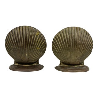 Set of 2 Vintage Brass Shell Bookends For Sale