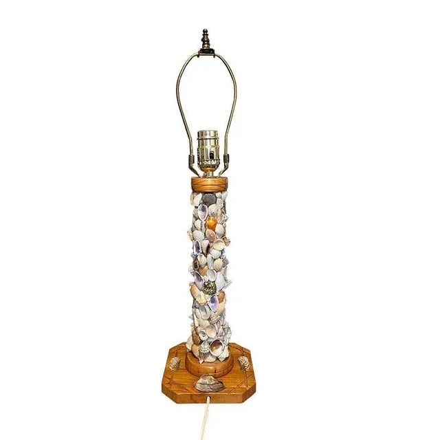 Folk Art 1970s Coastal Folk Art Sea Shell Encrusted Table Lamp With Harp For Sale - Image 3 of 4