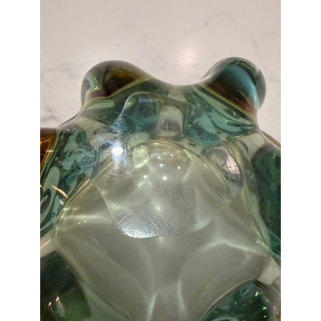 Turquoise Mid-Century Green & Turquoise Sculptural Art Glass Bowl For Sale - Image 8 of 9