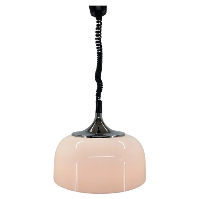 Mid-Century White Pendant attributed to Guzzini for Meblo, Italy, 1970s For Sale