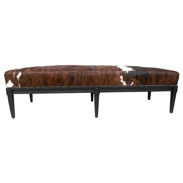 Black Bench With Cowhide Upholstery For Sale In West Palm - Image 6 of 6