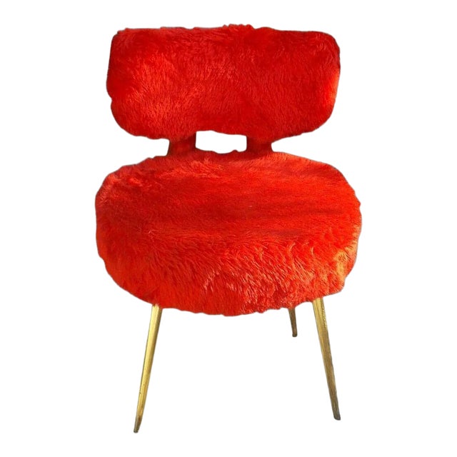 1960s Mid Century Modern French Red Fluffy Chair For Sale