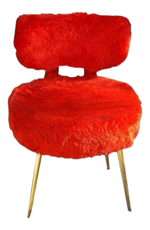 1960s Mid Century Modern French Red Fluffy Chair