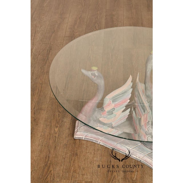 Hollywood Regency Style Swan Form Round Glass Top Center Table For Sale - Image 12 of 18