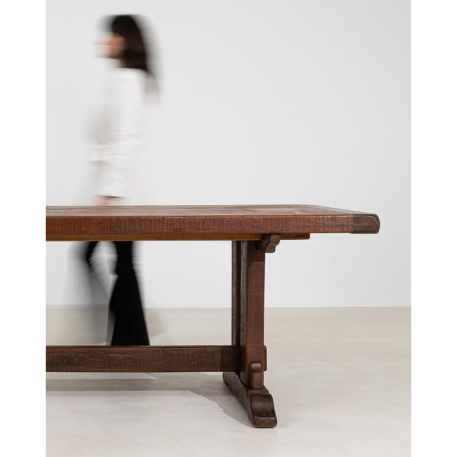 Oak Trestle Dining Table in Original Patina, Antique, France, Circa 1970 For Sale - Image 10 of 11