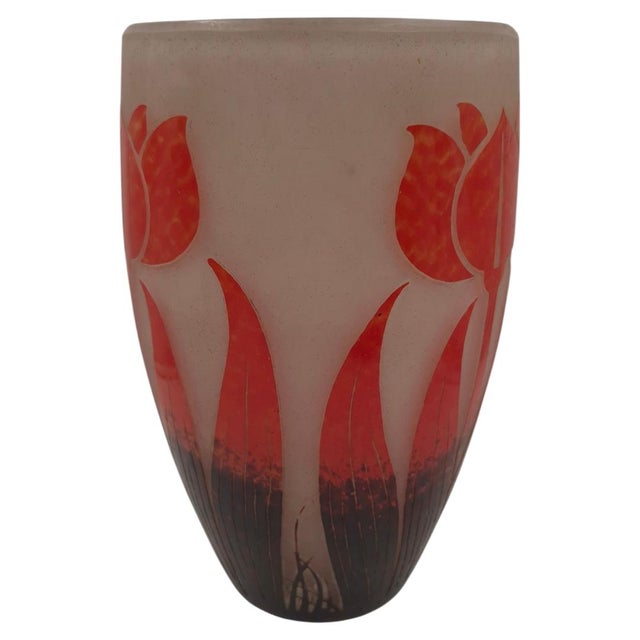 Red 1920s Art Deco Degué French Acid-Etched Cameo Glass Floral Vase - 9.5" For Sale - Image 8 of 9