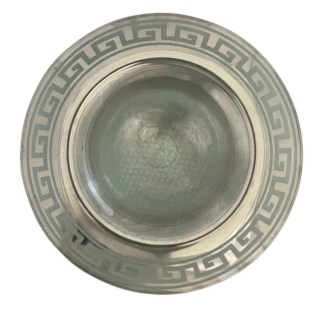Stephen Schlanser 16'' Diameter Silver Glass Bowl Centerpiece Greek Key. Signed For Sale In San Francisco - Image 6 of 10