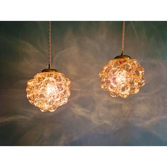 Amber Bubble Glass Pendant Lights by Helena Tynell for Glashütte Limburg, 1970s, Set of 3 For Sale - Image 11 of 16