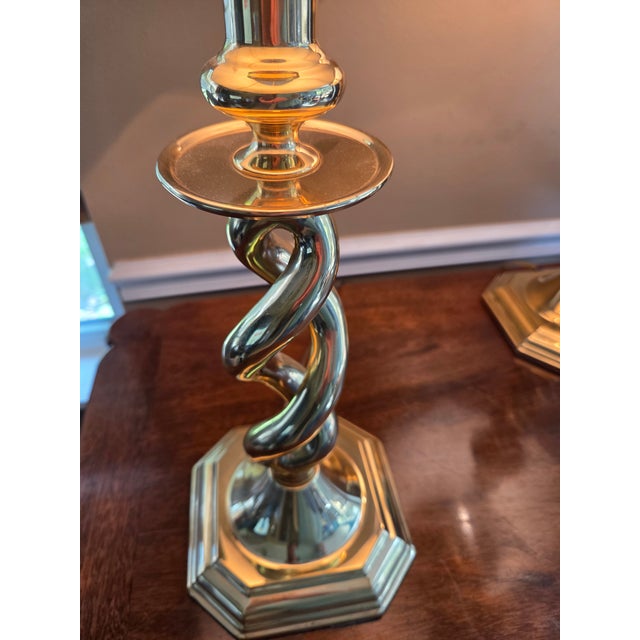 Late 20th Century Vintage Stiffel Brass Barley Twist Lamps - A Pair For Sale - Image 5 of 15