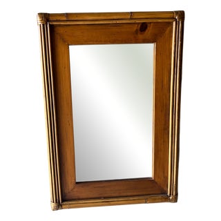 Vintage Dark Wood and Cane Wall Mirror For Sale