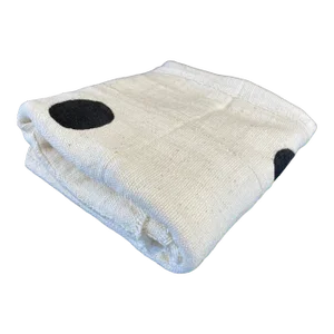 African Bogolan Black Dots and White Mud Cloth Textile 62" by 38"