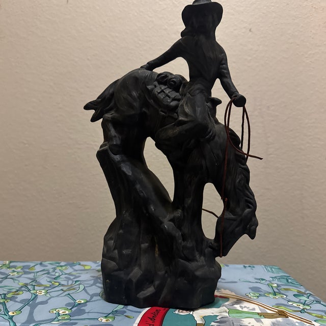 Vintage Ceramic Matte Black Cowboy Statue – Western Decor Figurine For Sale - Image 10 of 11