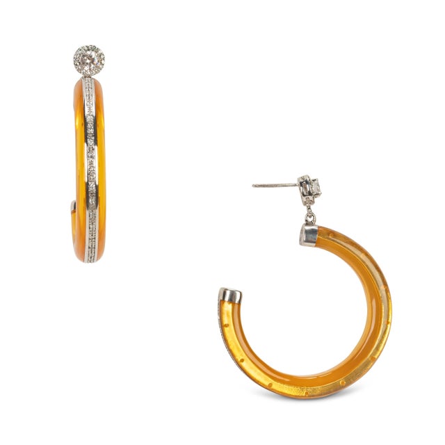 Metal Miriam Salat Resin & White Topaz Hoop Classic Chic Vintage Earrings For Sale - Image 7 of 18