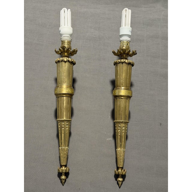 Louis XVI Style Bronze Wall Sconces, 1850, Set of 2 For Sale - Image 3 of 11