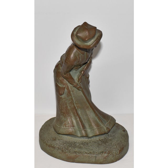Vintage Mid 20th Century Lady Golfer Statue Patinated Bronze Over Stone