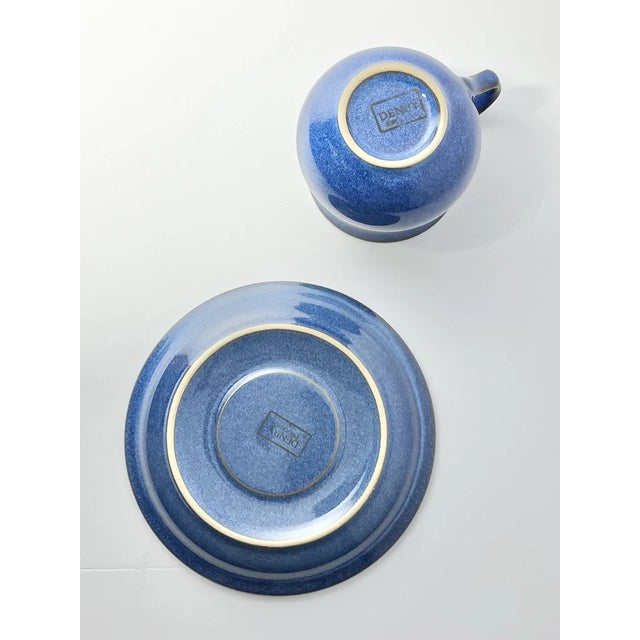 1990s 1990s Denby “Imperial Blue” Set of 8 Stoneware Teacups & Saucers For Sale - Image 5 of 6