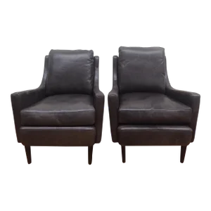 Hooker Furniture Quest Gray Leather Club Chairs-A Pair