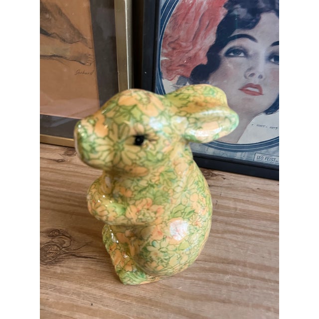 Mid-Century Modern 1970s Decoupage Ceramic Floral Bunny Sculpture For Sale - Image 3 of 8