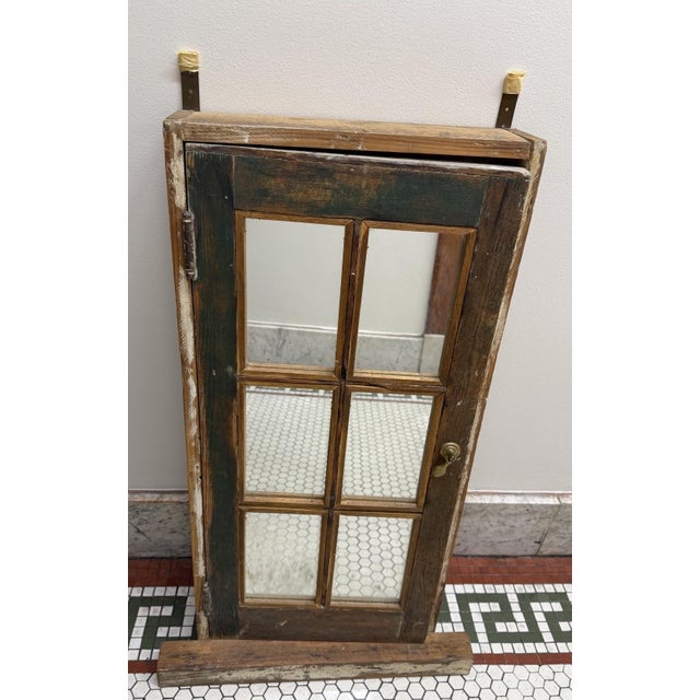 Farmhouse Vintage 6-Pane Reclaimed Window Mirror With Original Hardware For Sale - Image 3 of 11