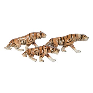 Porcelain Tiger Figurines from Royal Dux Bohemia, Former Czechoslovakia, 1960s, Set of 3 For Sale