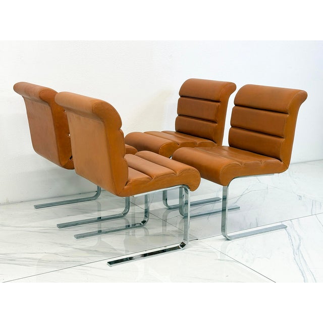 1970s Set of 4 Lugano Chairs in Cognac Leather, I4 Mariani for Pace Collection, 1970's For Sale - Image 5 of 13