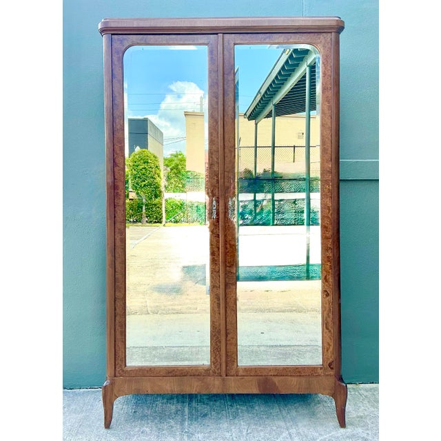 Art Deco Vintage French Empire Mahogany Mirrored Armoire For Sale - Image 3 of 12
