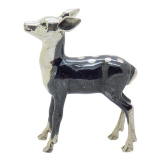 Vintage Italian Handmade Genuine Sterling Silver 925 Saturno Brand Deer Figurine Sculpture For Sale