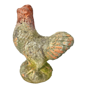 Vintage Weathered Terracotta Rooster Garden Statue With Moss Patina