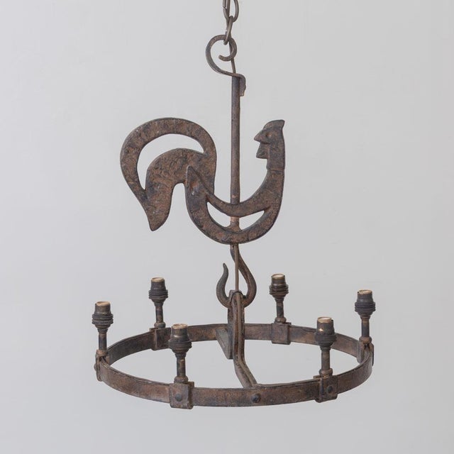 1950s Wrought Iron Rooster Chandelier by Jean Touret for Atelier Marolles For Sale - Image 10 of 14