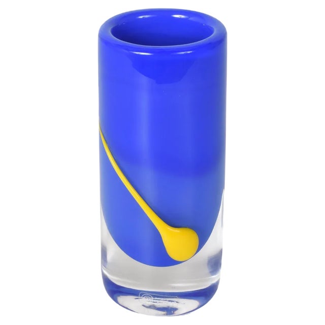 Blue and Yellow Glass Vase from Strömbergshyttan For Sale