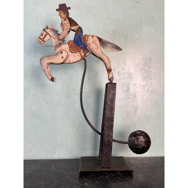 Folk Art Vintage Folk Art Cowboy on Horse Balancing Sculpture For Sale - Image 3 of 11