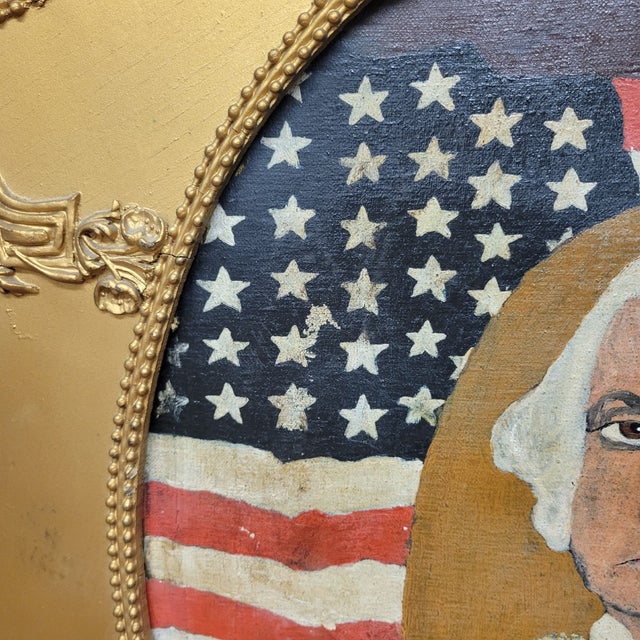 Late 19th Century Antique American Folk Art Oil Painting of George Washington Portrait With Flag For Sale - Image 5 of 6