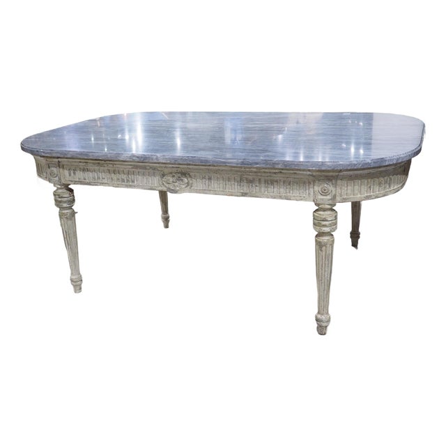 19th Century French Painted Louis XVI Style Dining Table With Grey Marble Top For Sale