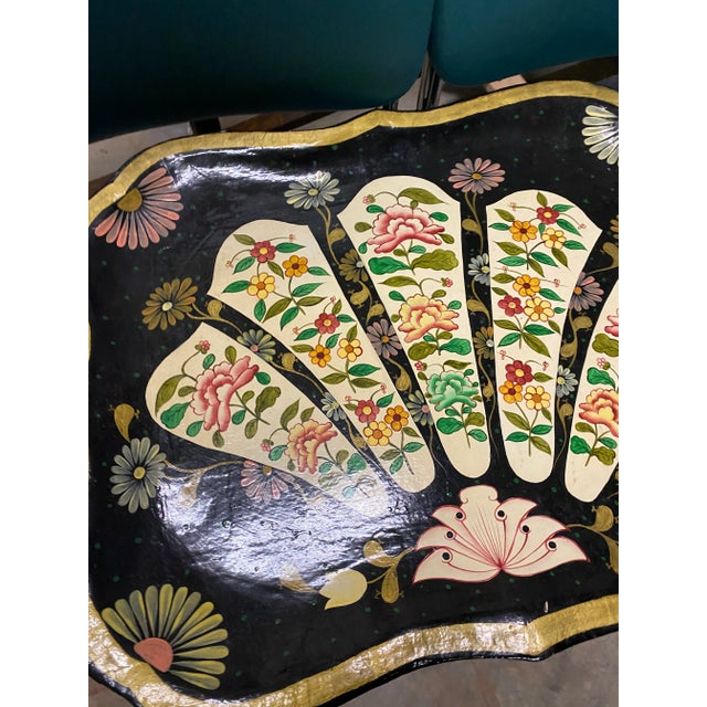 Paper Vintage Chinoiserie Paper Mache Asian Tray Wall Hanging For Sale - Image 7 of 8