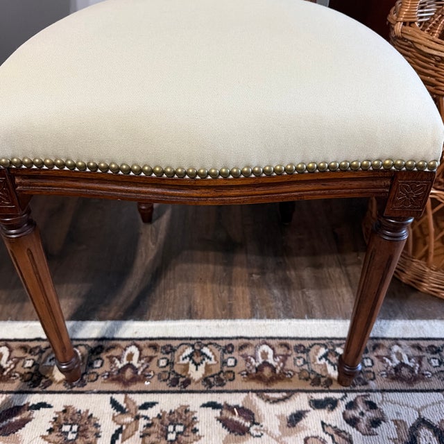 Linen VTG Ballard Designs Louis XVI Oval Back Side Chair Upholstered W/Nail Heads For Sale - Image 8 of 12