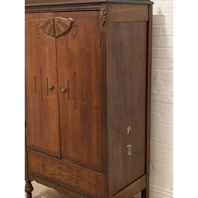 Traditional Antique Carved Wood Drop-Front Armoire Cabinet For Sale - Image 3 of 12