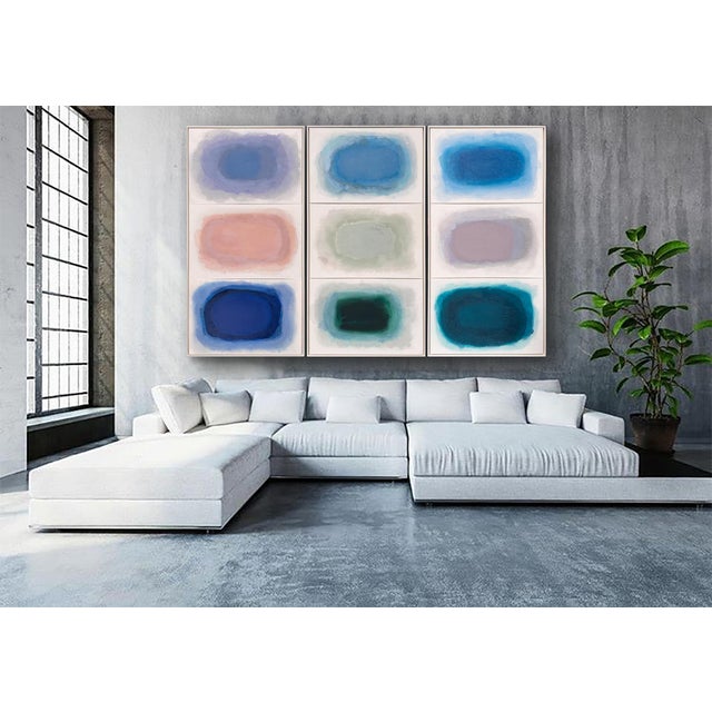 "Conversations 01/02/03" Set of 3 Oversized Luminescent Multi-Color Color Field Triptych Painting Panels, Framed For Sale - Image 4 of 11