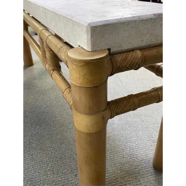 Vintage Huge Henredon Bamboo Console Table with Stone Top For Sale In Miami - Image 6 of 9