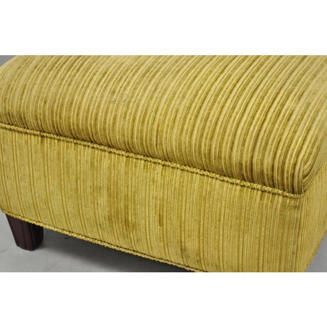 Vintage Traditional Mahogany Leg Green Upholstered Footstool Ottoman For Sale - Image 11 of 14