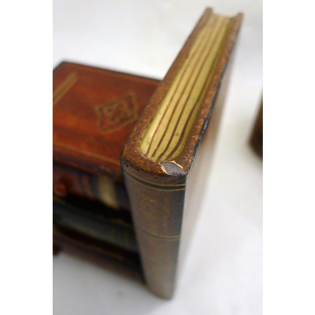 Brown Wood Bookends with Secret Boxes in Trompe L'Oeil of Stacked Books, 1980s, Set of 2 For Sale - Image 8 of 12